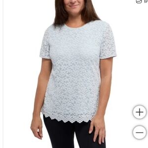 NWT Teddi Rose Women's Lace‎ Keyhole Blouse Light Blue